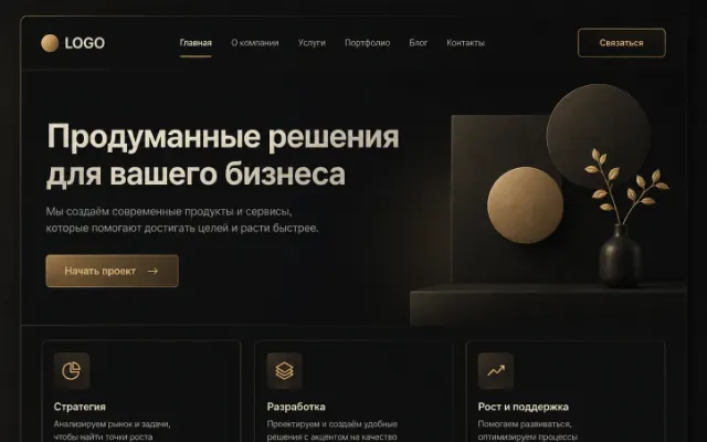 Пример сайта в тёмном премиальном стиле